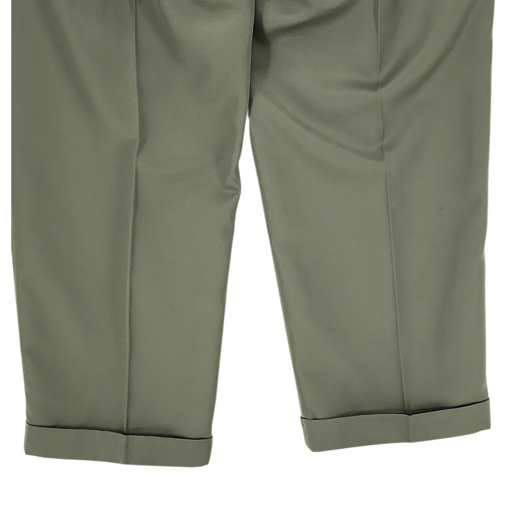 Savane Dress Pants 36x32 Mens Olive Green Pleated Cuffed Micro-Denier Classic - Picture 9 of 10
